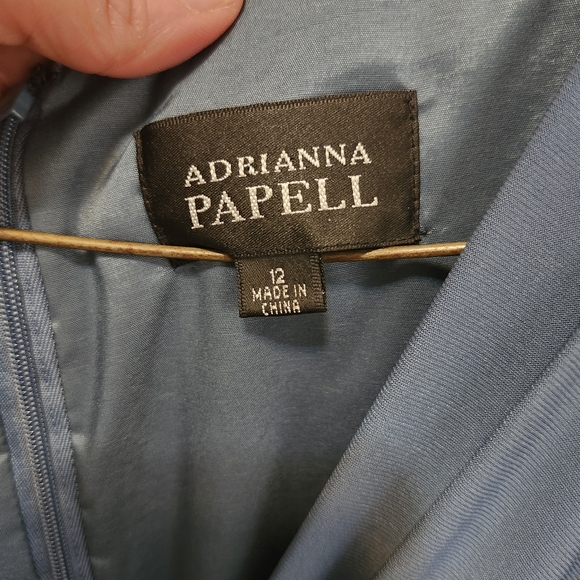Adrianna Papelle cocktail special occasion dress scalloped skirt blue satin 12 - Picture 2 of 9